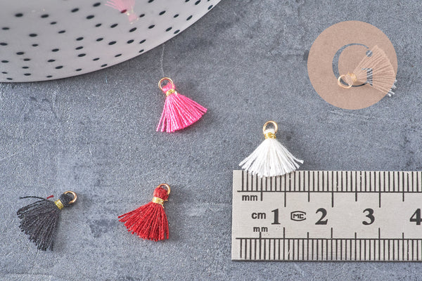 Pompon multicolore polyestère support fer doré 10-15mm, x5 (G4694)