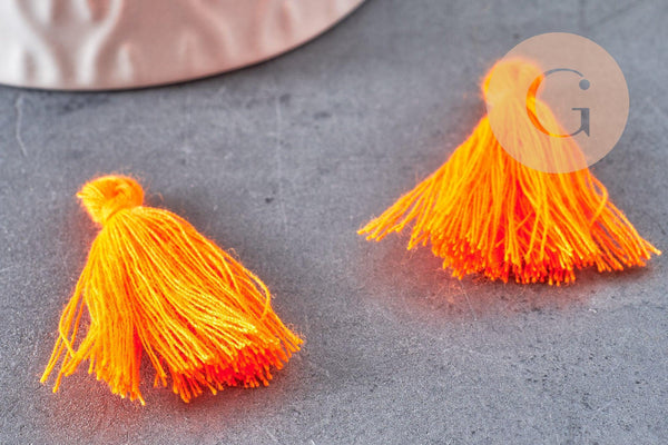 Pompon orange fil coton fluo 28mm, x 5 (G1588)