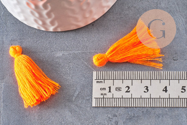 Pompon orange fil coton fluo 28mm, x 5 (G1588)