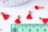 Pompon rouge polyestère support doré,décoration pompon, pompon boucles,fabrication bijoux bohème,10-15mm,les 10 G5560