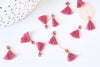 Pompon vieux rose polyestère support doré,décoration pompon, pompon boucles,fabrication bijoux bohème,10-15mm, x10 (G5567)