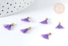 Pompon violet polyestère support doré 10-15mm,décoration pompon, pompon boucles,fabrication bijoux bohème, x10 (G8220)
