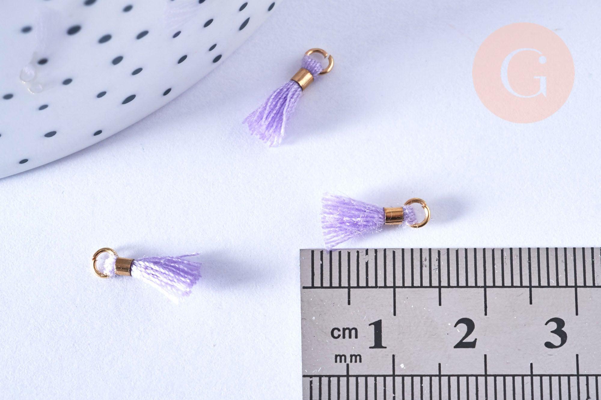 Pompon violet polyestère support doré 10-16mm,décoration pompon, pompon boucles,fabrication bijoux bohème,les 10 G6701