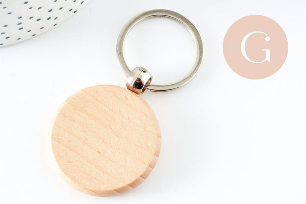 Porte-clef rond bois personnalisable 48.5mm, accessoire personnalisé pour idée cadeau, x1 G9678