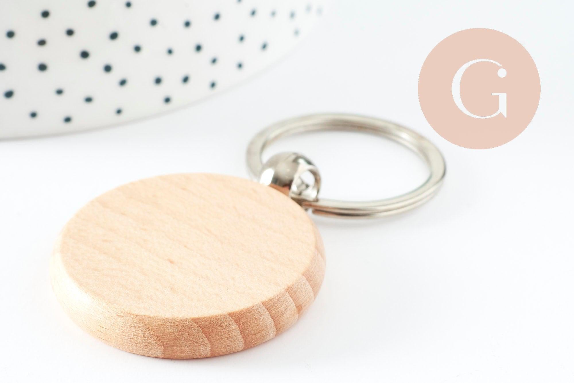 Porte-clef rond bois personnalisable 48.5mm, accessoire personnalisé pour idée cadeau, x1 G9678