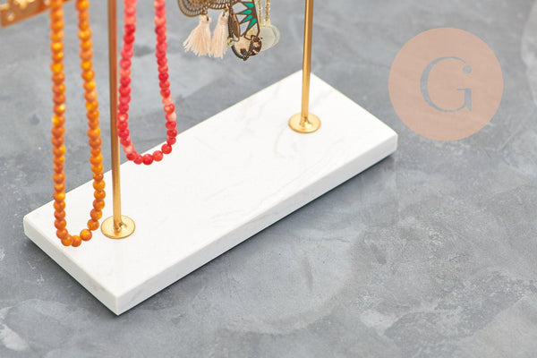 Présentoir à bijoux boucles d'oreilles Arc en ciel laiton doré marbre 27.5cm, x1 (G10248)