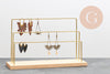 Présentoir à bijoux boucles d'oreilles laiton doré socle bois 34cm, x1 (G10249)