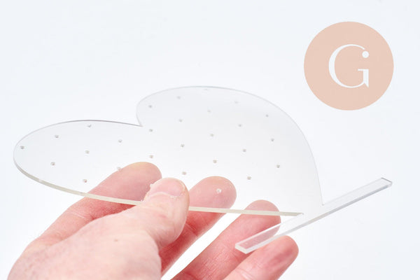 Présentoir à bijoux boucles d'oreilles plexiglas coeur personnalisable 15cm, x1 G10105