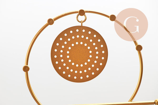 Présentoir à bijoux boucles d'oreilles rond fer doré socle marbre 24.5cm, x1 (G10246)