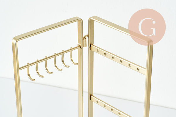 Présentoir à bijoux collier boucles d'oreilles pliable laiton doré 28cm, x1 (G9477)