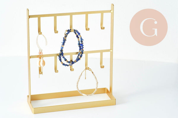 Présentoir à bijoux fer doré 24cm, présentoir pour rangement de bijoux, x1 G9452
