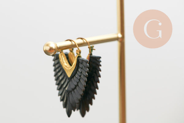 Présentoir bijoux boucles d'oreilles métal doré pied marbré 2 barres 26cm, x1 (G10245)