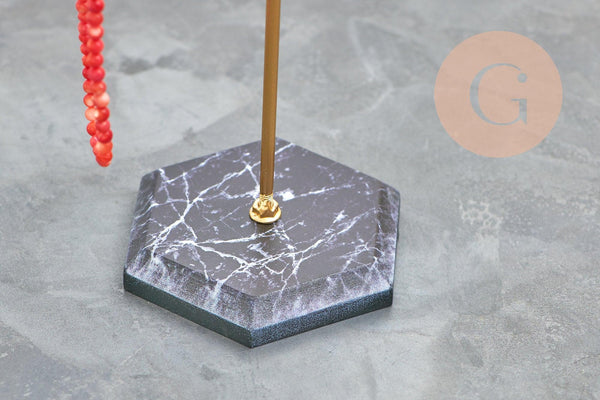 Présentoir bijoux boucles d'oreilles métal doré pied marbré 26cm, x1 (G10250)