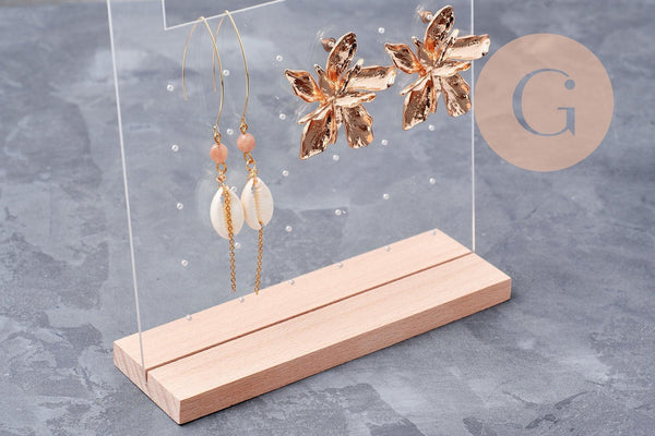 Présentoir boucles d'oreilles plexiglas bois 25cm, x1 G10104