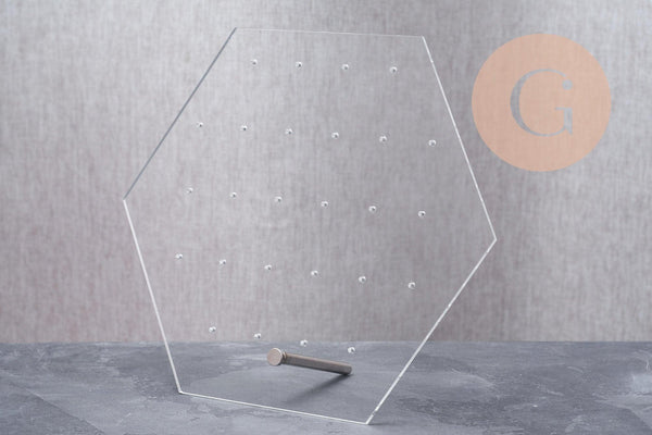 Présentoir boucles d'oreilles plexiglas hexagone personnalisable 18 emplacements 20cm, x1 G10106