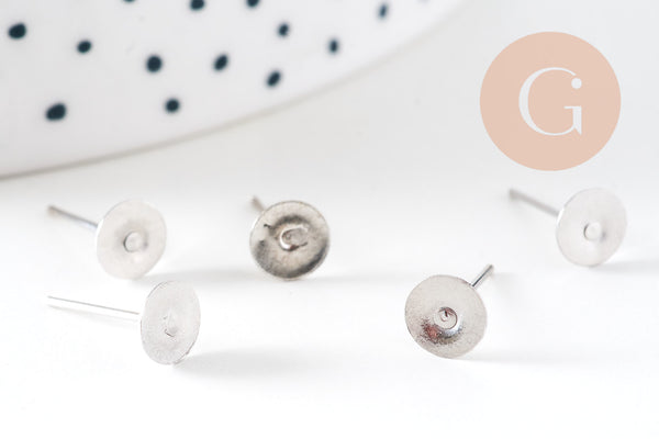 Puces oreille acier avec plateau, boucles sans nickel, boucles d'oreille, plateau 6mm, x20 (G2312)