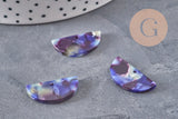 Pendentif demi-cercle bleu indigo 23mm, perle acétate,connecteur plastique, x2 ou x10 (G2881)