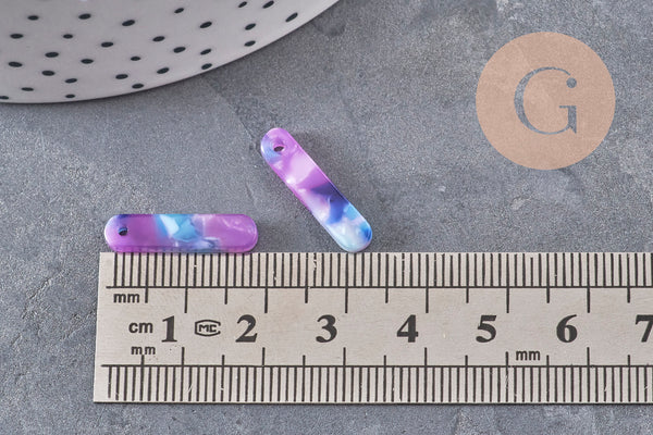 Colgante rectangular de acetato morado y azul, 19,5 mm, x10 (G3087)