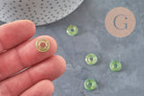 Pendentif donut verre vert et feuille d'or, un pendentif rond verre pour vos créations de bijoux,15x3mm, x 10,G3300