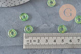 Pendentif donut verre vert et feuille d'or, un pendentif rond verre pour vos créations de bijoux,15x3mm, x 10,G3300