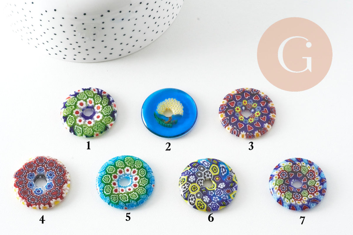 Pendente ciambella millefiori murano multicolore 29-39mm x1 (G1451)