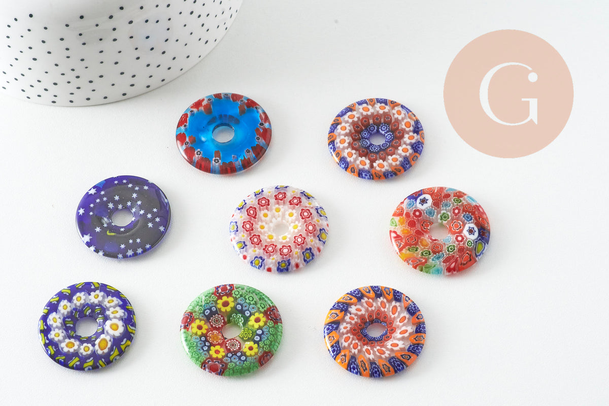 Anhänger Donut Millefiori Murano mehrfarbig 29-39mm, x1 (G1451)