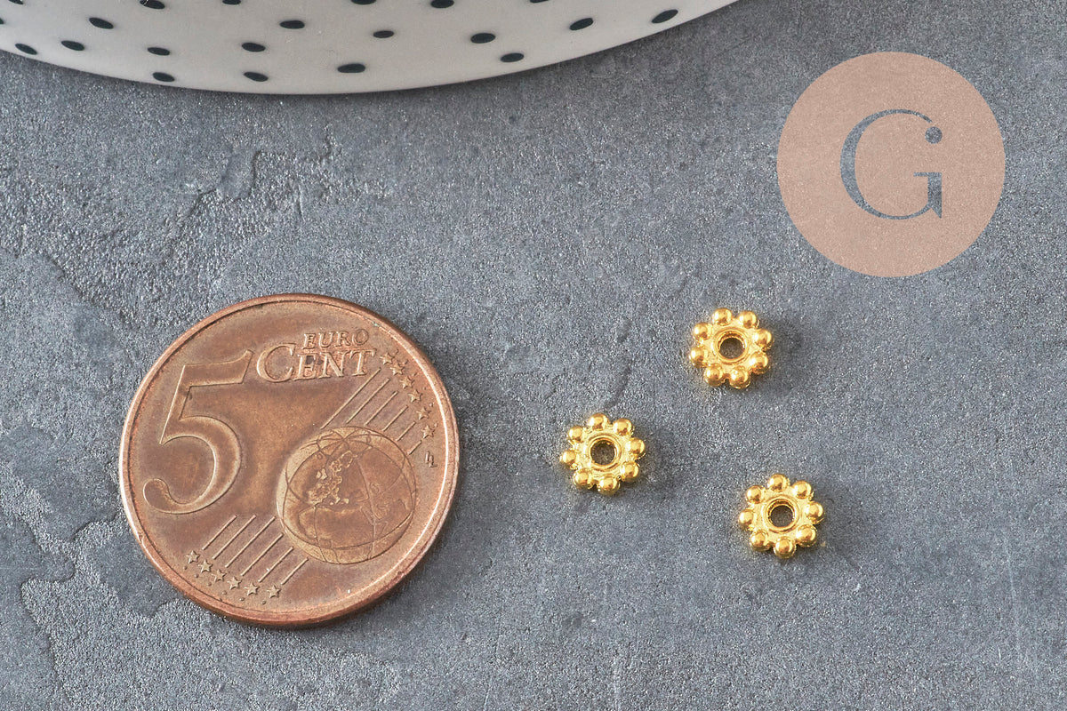 Perles intercalaires Rondelles fleurs zamac doré 5mm, x20 (G0960)
