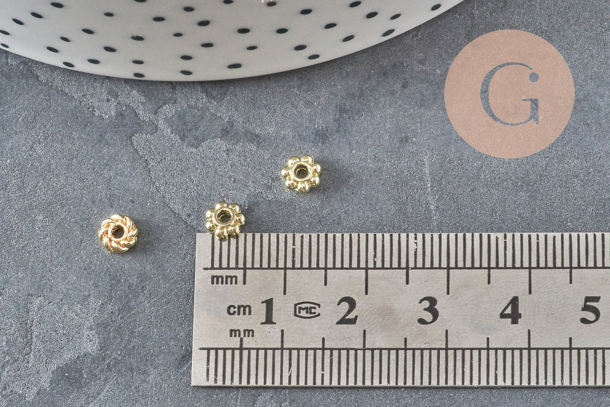 Perles intercalaires Rondelles fleurs zamac doré 5mm, x20 (G0960)