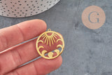 Pendentif rond lune et soleil acier 304 inoxydable doré 30mm, x1 (G6165)-Breloques et pendentifs-Gingerlily Perles
