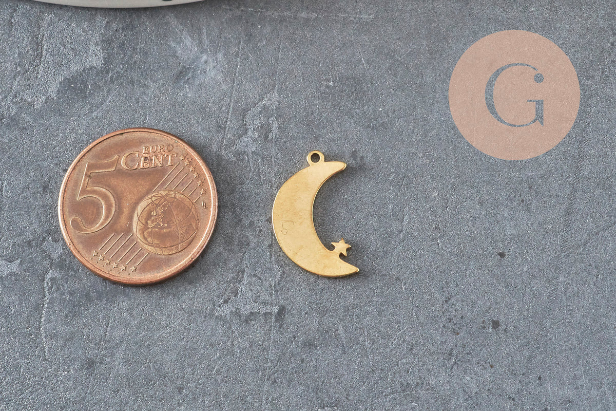 Mondanhänger aus vergoldetem rostfreiem Stahl mit Stern, 17,5 mm, hypoallergenes Schmuckstück aus Stahl ohne Nickelfreisetzung, x1 G6155