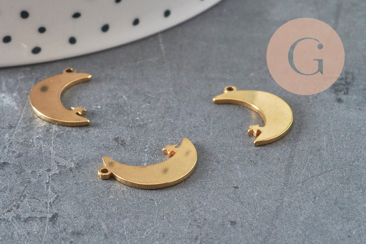 Mondanhänger aus vergoldetem rostfreiem Stahl mit Stern, 17,5 mm, hypoallergenes Schmuckstück aus Stahl ohne Nickelfreisetzung, x1 G6155