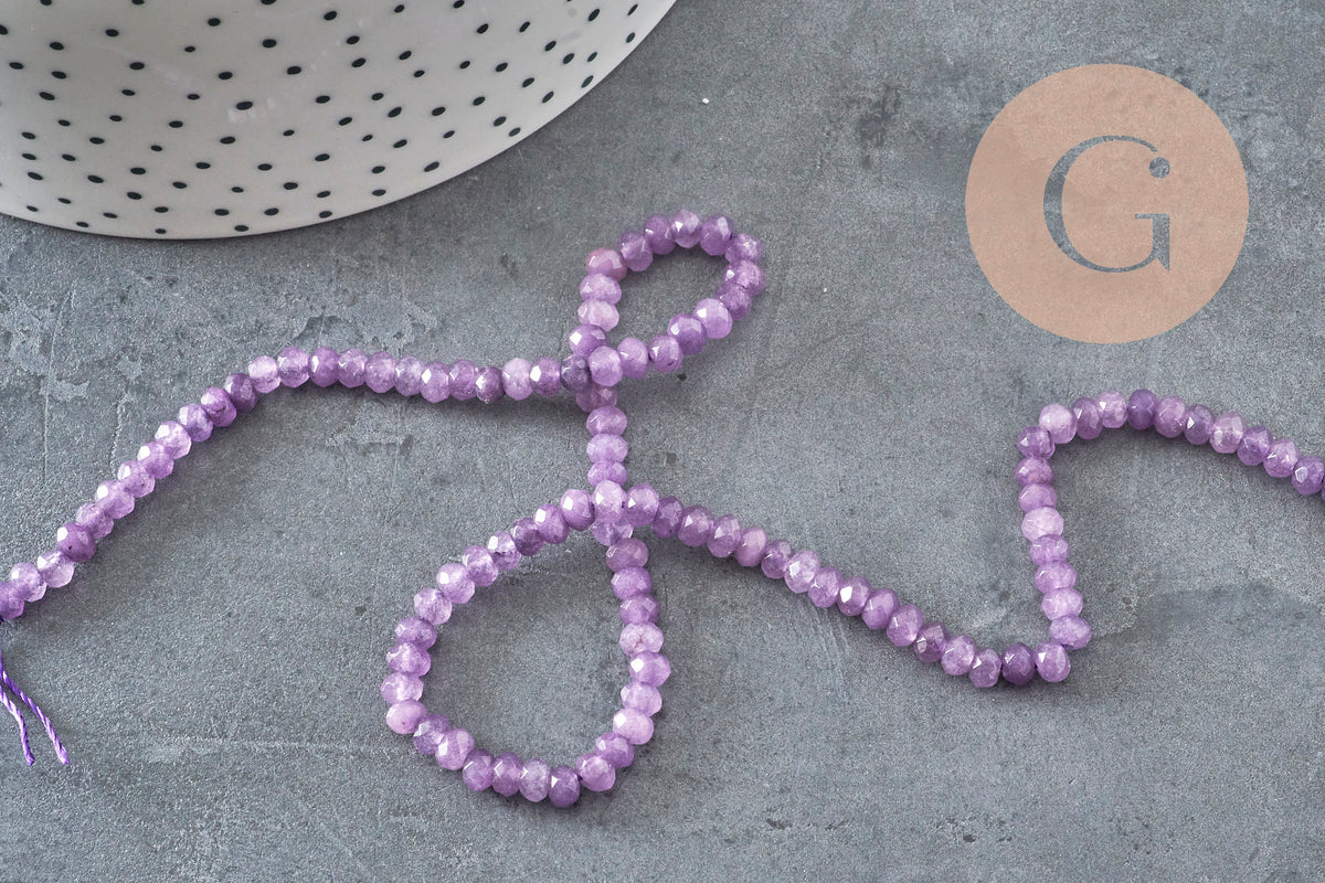 Perle Rondelle Jade violett, natürlich, Jade, Stein, facettierte Perle, Jade, 5x3mm, Faden 35cm, x1 (G1704)