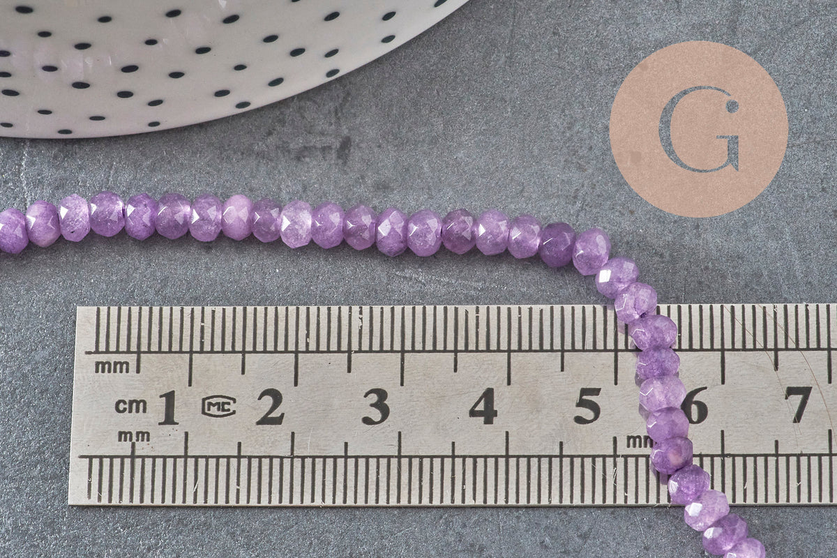 Perle Rondelle Jade violett, natürlich, Jade, Stein, facettierte Perle, Jade, 5x3mm, Faden 35cm, x1 (G1704)
