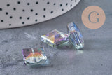 12mm faceted iridescent square glass bead, x5 beads (G9076)