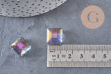 12mm faceted iridescent square glass bead, x5 beads (G9076)