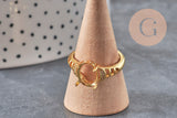 Anillo ajustable con cabujón de circonita de 17 mm, latón bañado en oro, x1 (G3959)