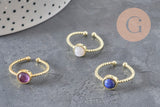 Anillo ajustable trenzado de latón dorado con cabujón de piedra natural de 20mm, x1 (G4238)