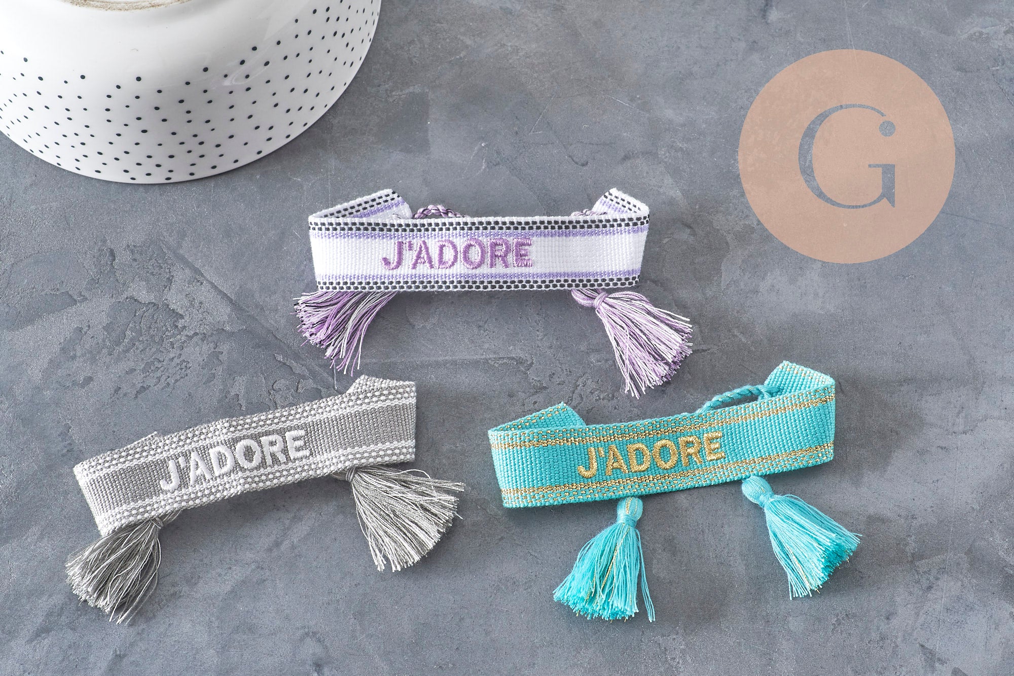 Bracelet brodé J'ADORE HOPE EFJF, x1 (G7649)