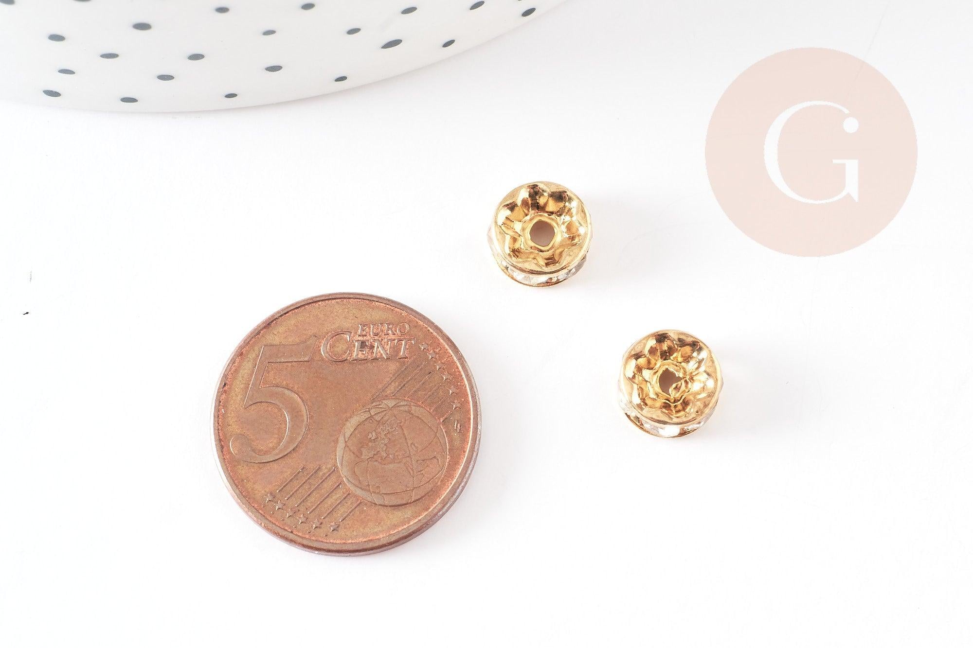 Rondelle fer doré zircon grade B 8mm, perles dorées, perle intercalaire, perle disque, x10 (G5739)