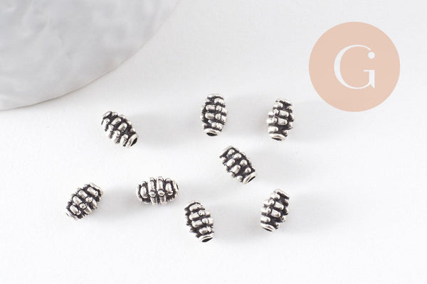 Rondelle ovale texture argent vieilli,perle argentée sans nickel,perle intercalaire, 7mm, x 10 (G2129)