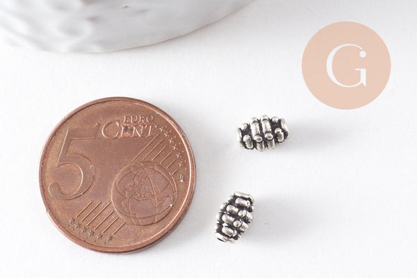 Rondelle ovale texture argent vieilli,perle argentée sans nickel,perle intercalaire, 7mm, x 10 (G2129)