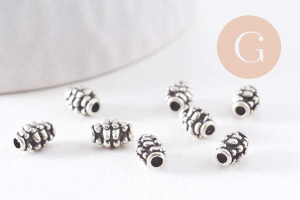 Rondelle ovale texture argent vieilli,perle argentée sans nickel,perle intercalaire, 7mm, x 10 (G2129)