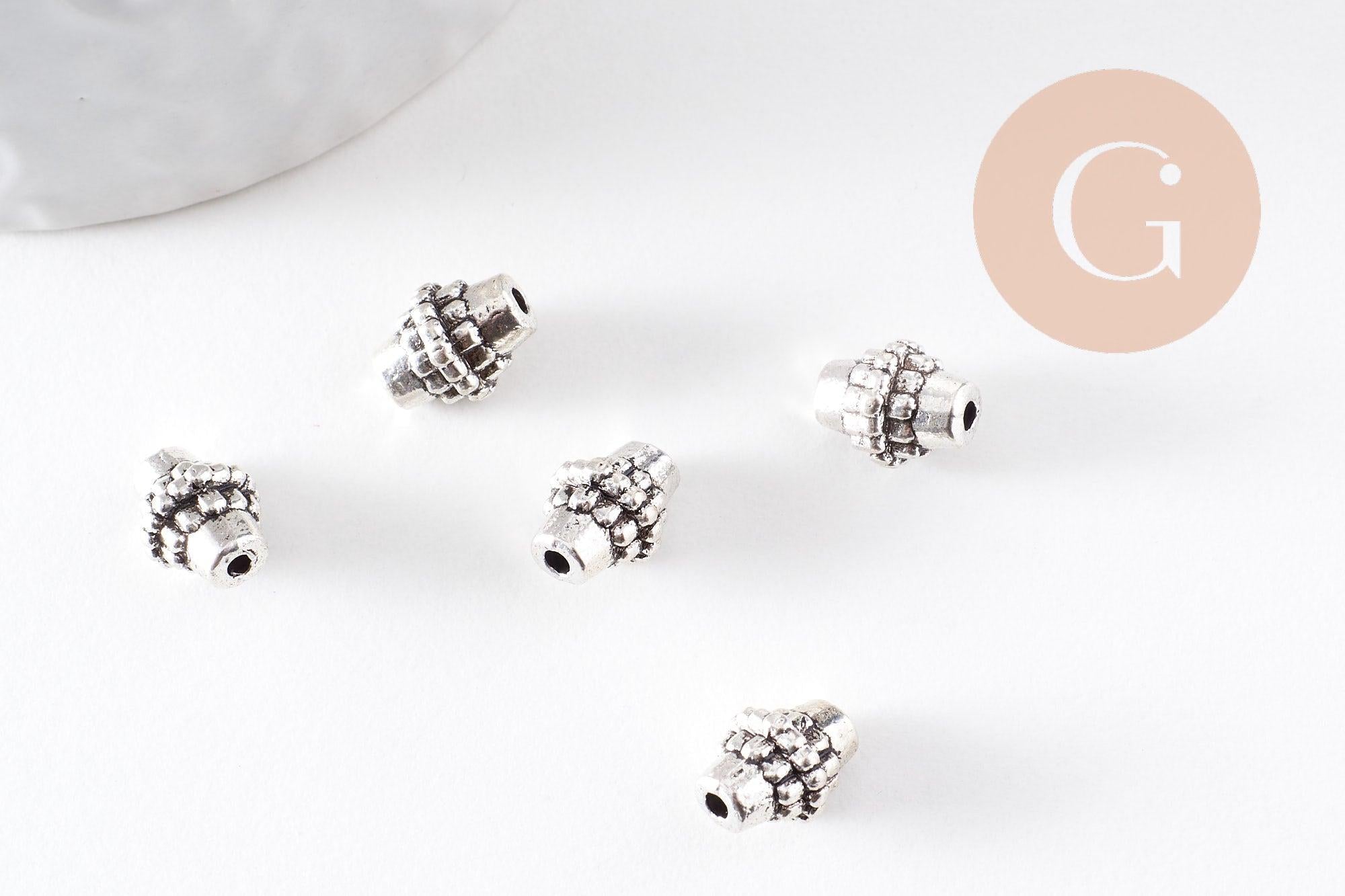 Rondelle ovale texture argent vieilli,sans nickel,perle intercalaire, 10mm, x10 (G1771)