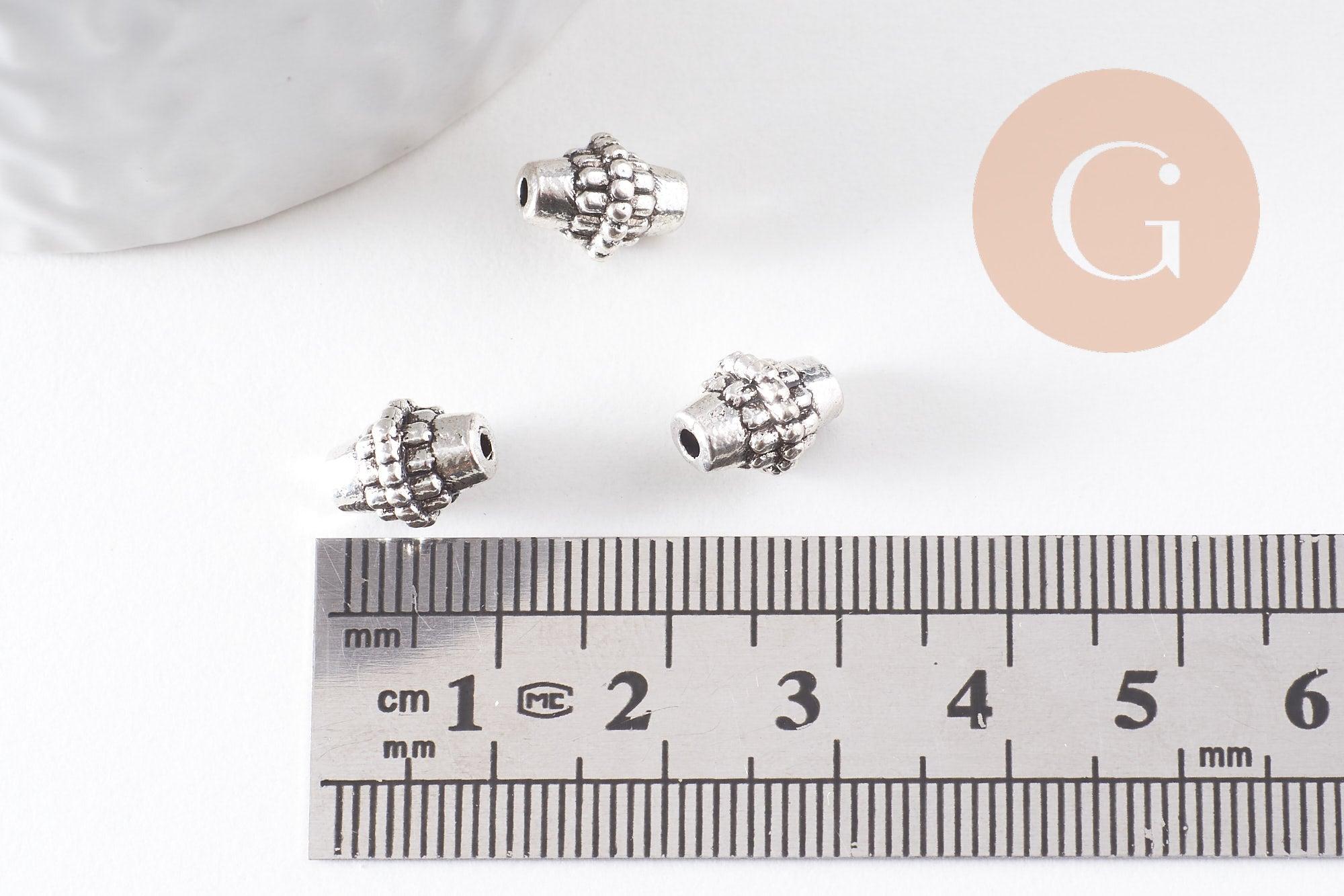 Rondelle ovale texture argent vieilli,sans nickel,perle intercalaire, 10mm, x10 (G1771)