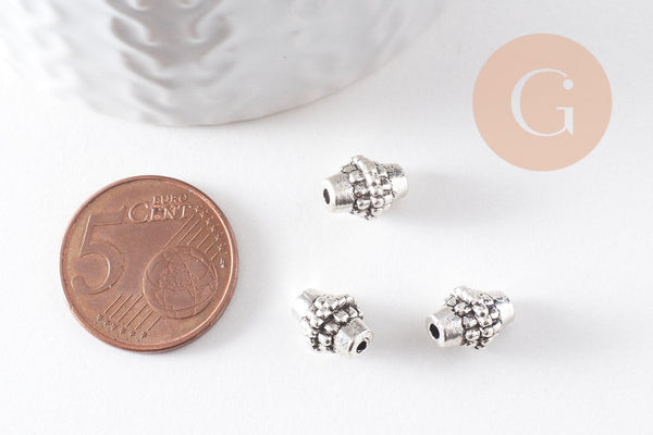 Rondelle ovale texture argent vieilli,sans nickel,perle intercalaire, 10mm, x10 (G1771)