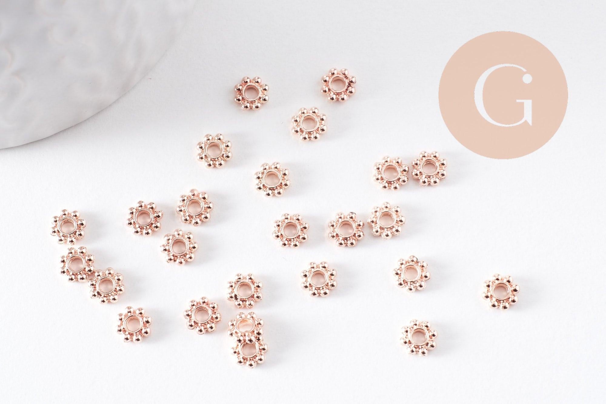 Rondelles fleurs intercalaire zamac or rose 5mm, x50 (G1369)