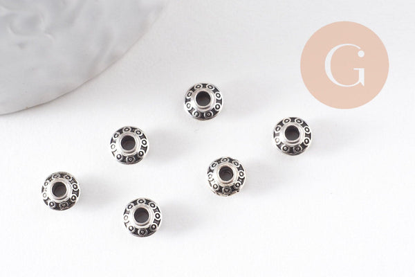 Rondelles gravées argent vieilli, perles dorées, perles intercalaires, 6.5mm, x20 (G1442)