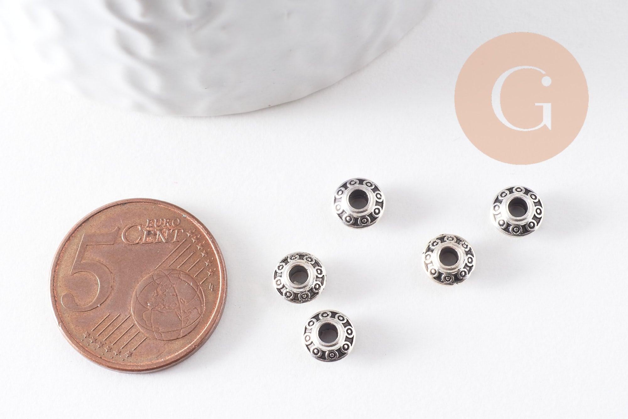 Rondelles gravées argent vieilli, perles dorées, perles intercalaires, 6.5mm, x20 (G1442)