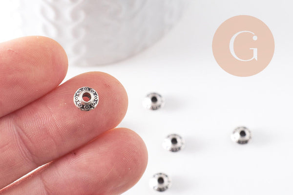 Rondelles gravées argent vieilli, perles dorées, perles intercalaires, 6.5mm, x20 (G1442)