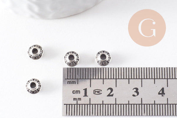 Rondelles gravées argent vieilli, perles dorées, perles intercalaires, 6.5mm, x20 (G1442)